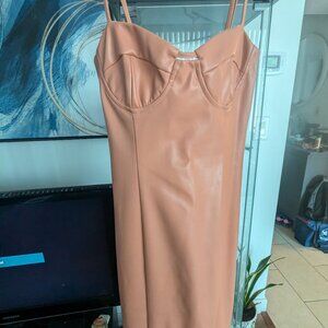 Orange and tan leather dress from Revolve